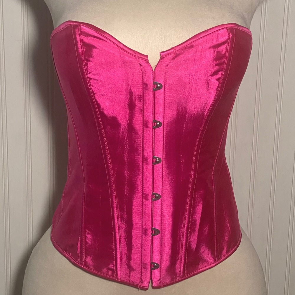 NWOT Barbiecore Hot Pink Satin Corset Top Going Out Maximalist Adjustable - L